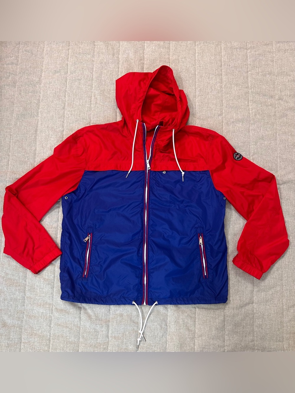 NWOT Polo Ralph Lauren Mens L Blue Red Colorblock Hooded Windbreaker Jacket